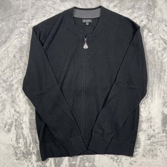 Asher Other - Asher Black Wool  Cashmere Blend Full-Zip Sweater Mock Neck Mens XL Golf